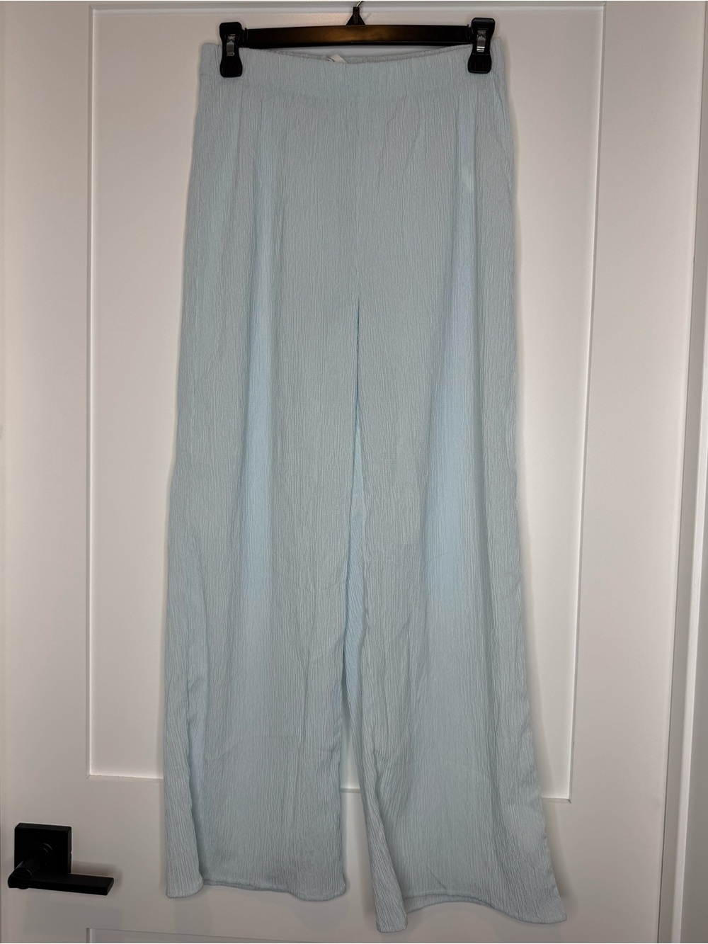 Oak + Fort Light Blue Crinkle Wide Leg Pants Semi Sheer